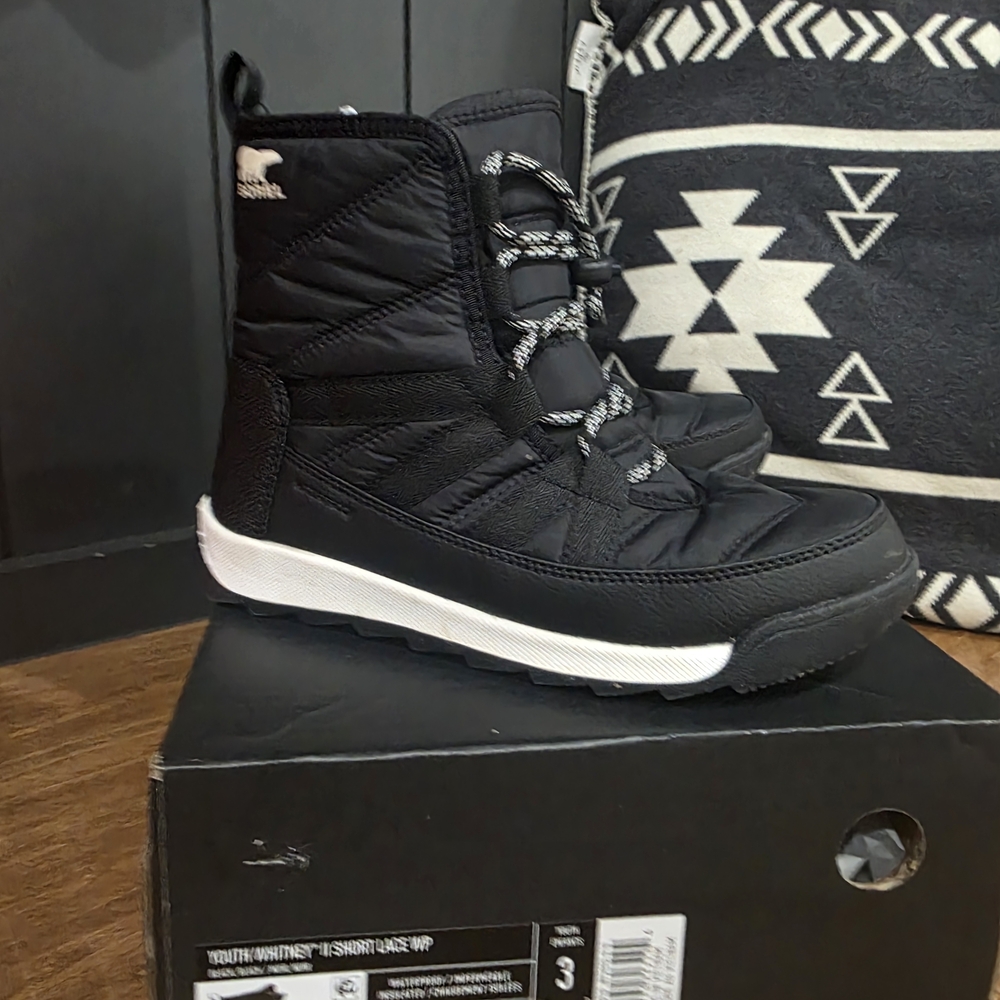 Black Winter Boots with White Soles